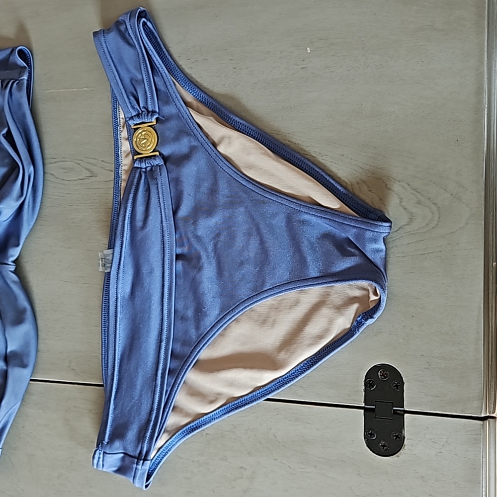 Victoria's Secret Bandeau Bikini Dusty Blue with Gold-Tone Accent - Picture 2 of 8